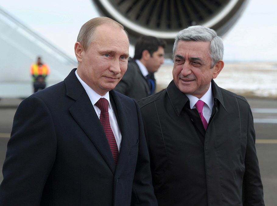 Serzh Sargsyan and Vladimir Putin in Gyumri in 2013