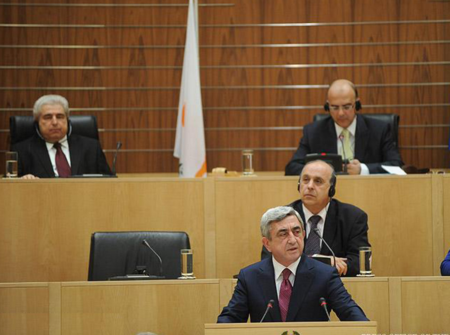 Serzh Sargsyan speaking in the House of Representative of Cyprus 