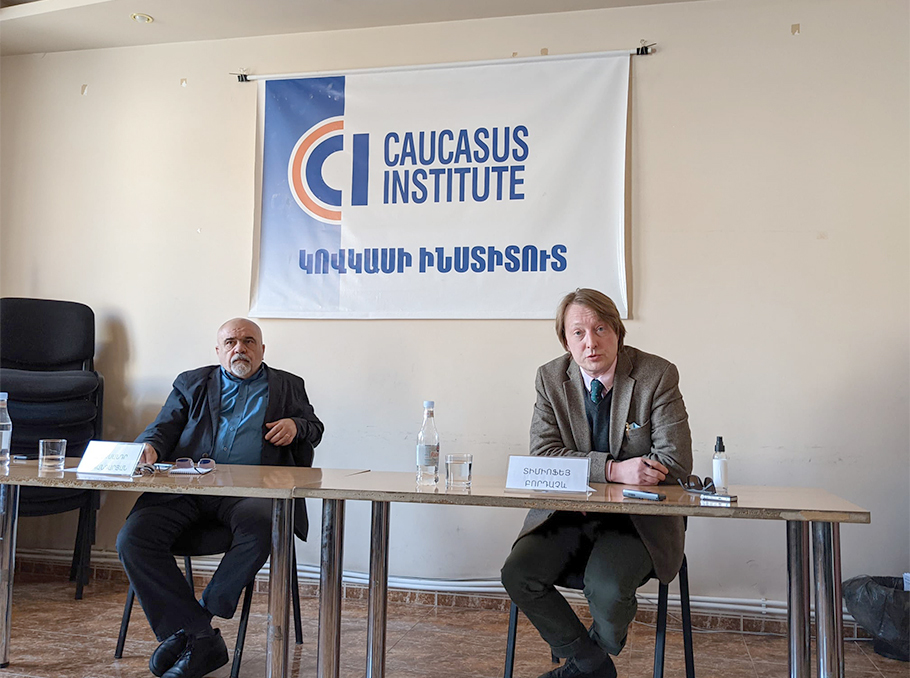 Timofey Bordachev and Caucasus Institute Director Alexander Iskandaryan