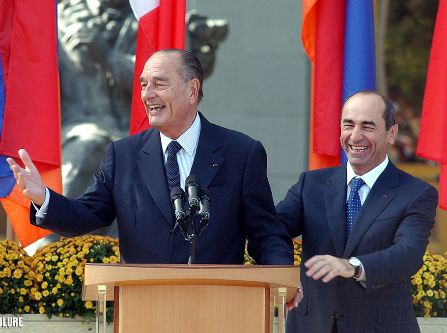 Жак Ширак и Роберт Кочарян на открытии площади Франции