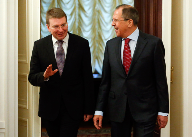 Эдгарс Ринкевичс и министр иностранных дел РФ Сергей Лавров в Москве 