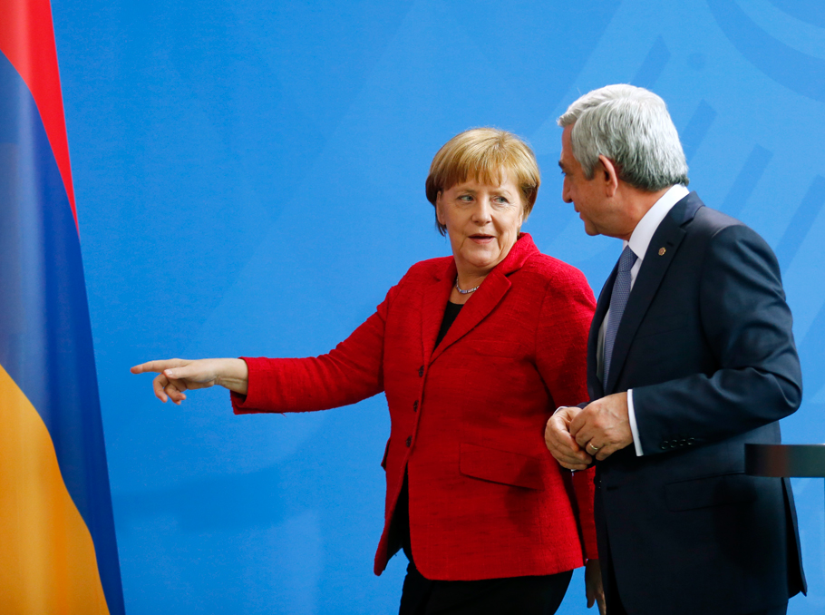 Angela Merkel and Serzh Sargsyan on 6 April 2016 in Berlin