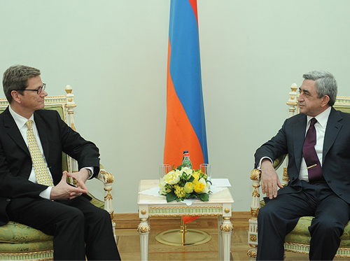 Armenian President Serzh Sargsyan received German Foreign Minister Guido Westerwelle today